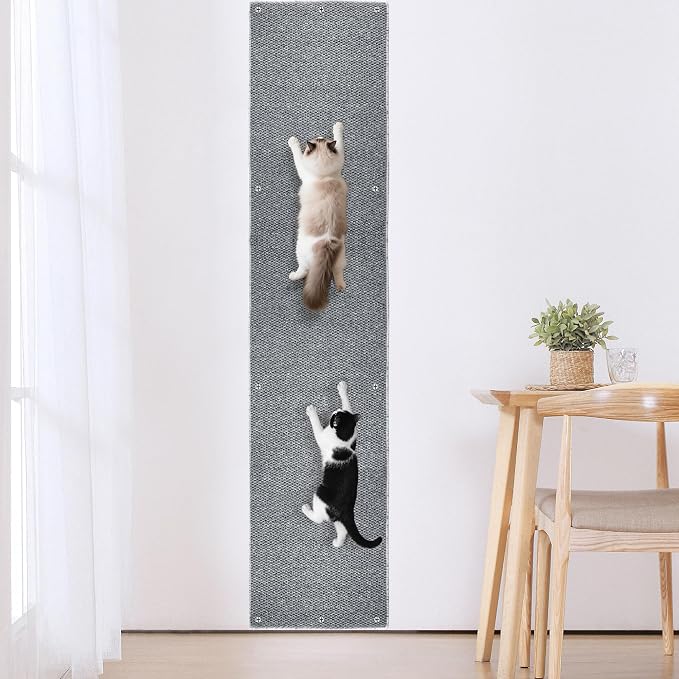 80"x15.7" Cat Wall Scratching Mat, Extra Large Cat Climbing Carpet with 20 Fixed Nails Wall Scratcher Furniture Protector for Couch, Sofa, Home (Grey)