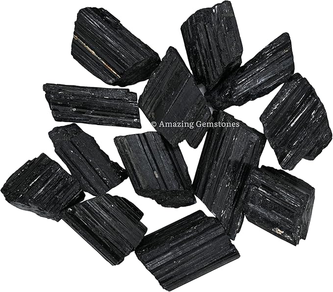 Amazing Gemstone Black Tourmaline Crystals Rough Stone in Bulk, 1lb Regular Pieces Turmalina Negra Piedra Originales, Large Black Tourmaline Crystal Healing Stones for Protection - Crafts Making