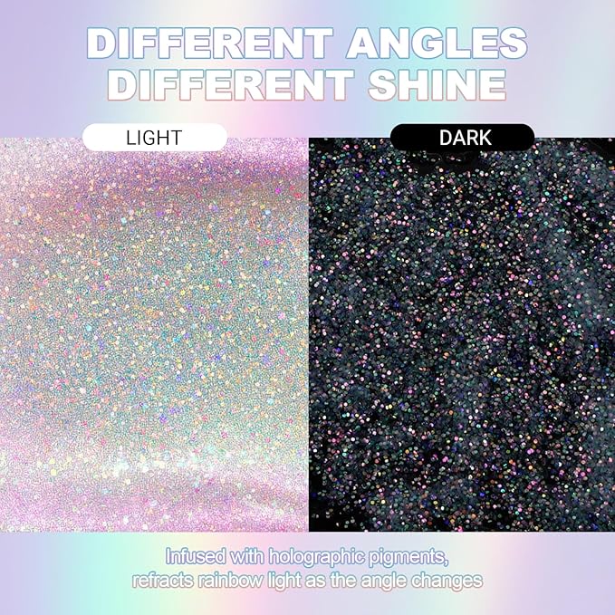 Erinde Holographic Body Glitter Gel, Roll-On Face Hair Glitter for Mermaid Makeup Festival Party Rave Accessories, Chunky Sequins Chameleon Shimmer Christmas Makeup for Women Girls, 02 Sparkling Pink