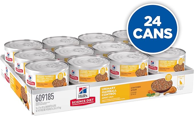 Hill's Science Diet Adult Urinary & Hairball Control Wet Cat Food | #1 Veterinarian Recommended, Chicken Stew, 2.9 oz. Cans, 24-Pack