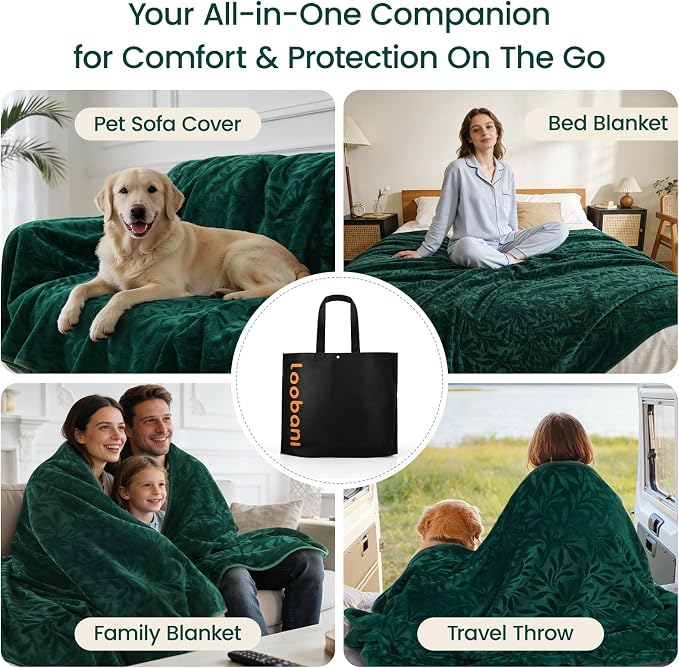 LOOBANI Waterproof Blanket for Bed: Soft Flannel Love Blanket 60"x80" for Twin Size Bed, Stain & Leak Proof Sofa Protector Waterproof Dog Blanket for Pets, Includes a Storage Bag