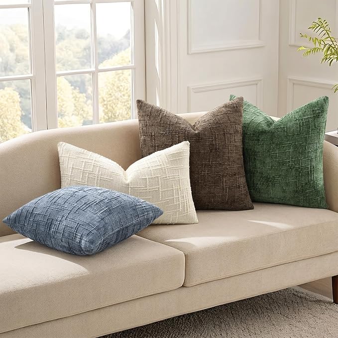 decorUhome Textured Chenille Throw Pillow Covers 26x26 Set of 2 Grey Blue | Fall Modern Farmhouse Soft Cozy Slubby Couch Pillow Cases Boho Decorative Pillow Cases for Bed Sofa Living Room Home Decor