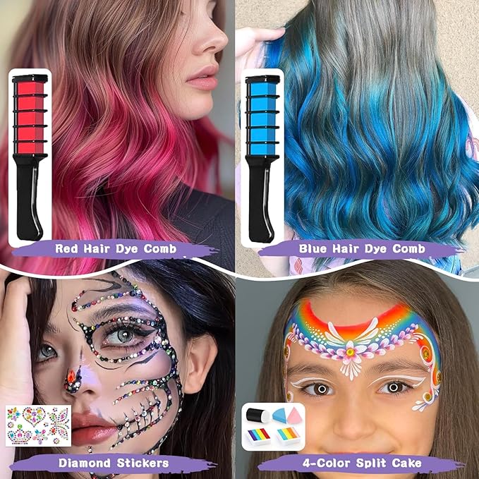 Face Painting Kit for Kids, 51 Colors Water Based Non-Toxic Paint, with 4 Brushes, 38 Stencils, 6 Reusable Stencils, etc. Washable Face Paints for Birthdays Halloween Party Carnival