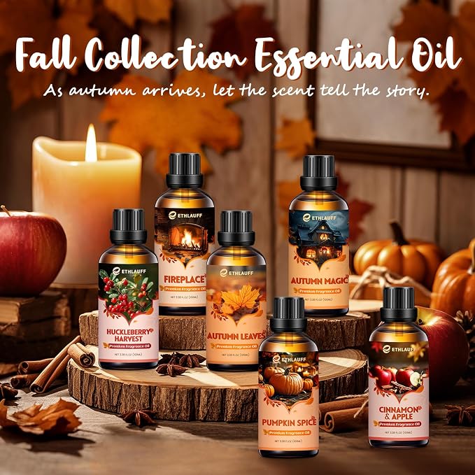 Autumn Magic Essential Oil, 100ml Fall Essential Oil for Diffusers for Home, Autumn Scented Oils for Candle & Soap Making, Bath Bombs, Massage - 3.38FL.OZ
