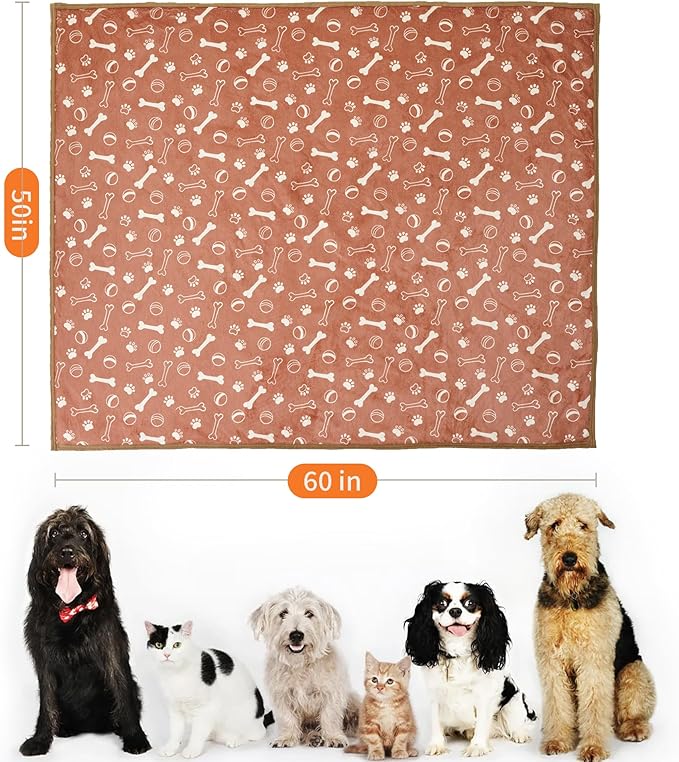 Washable Waterproof Dog Blankets for Large Dogs 50"x60" | Soft Fluffy Pet Blanket for Couch Sofa Car Crate, Bed Furniture Protector, Reversible Sherpa Fleece Dog Blanket, Light Brown