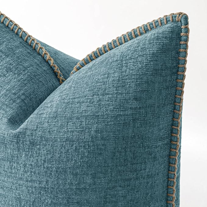 MIULEE Decorative Lumbar Throw Pillow Covers 12x20 Inch Smoke Blue 2 Pack | Farmhouse Pillow Covers with Stitched Edge, Soft Chenille Cushion Cases, for Couch Sofa Bed Living Room Home Decor