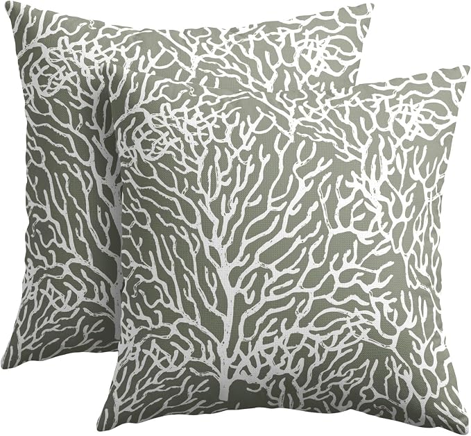 Nautical Coastal Coral Pillow Covers 16x16 Inch Set of 2 Summer Ocean Beach Sage Green Decorative Pillow Cases Outdoor Linen Cushion Cover Farmhouse Decor for Bedroom Home Sofa Couch Bed