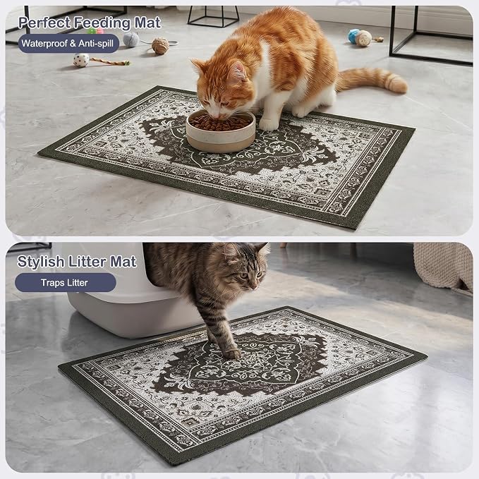 Glittme Cat Litter Mat, 33"x22" Non-Slip Washable Trapping Mat for Cats | Litter Trapping Mat With Thick PVC Coil To Catch Scatter, Soft On Paws And Waterproof Bottom To Protect Floors