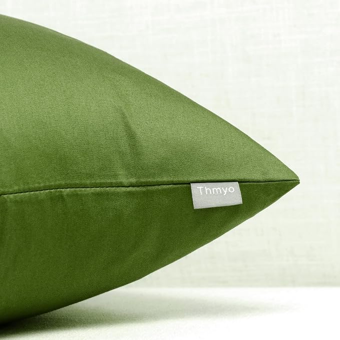 Thmyo 4-Pack 100% Cotton Comfortable Solid Decorative Throw Pillow Case, Square Cushion Cover Pillowcase Sublimation Blank Pillow Covers DIY Throw Pillowcase for Sofa(18x18 inch/ 45x45cm,Olive Green)