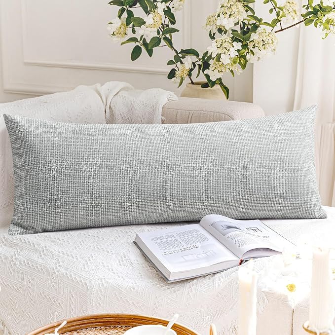 OTOSTAR Linen Throw Pillow Cover Set of 1 Decorative Long Lumbar Pillowcase Rectangle Cushion Cover 14x36 Inch for Home Decor Sofa Bedroom Car 35 x 90CM Light Grey