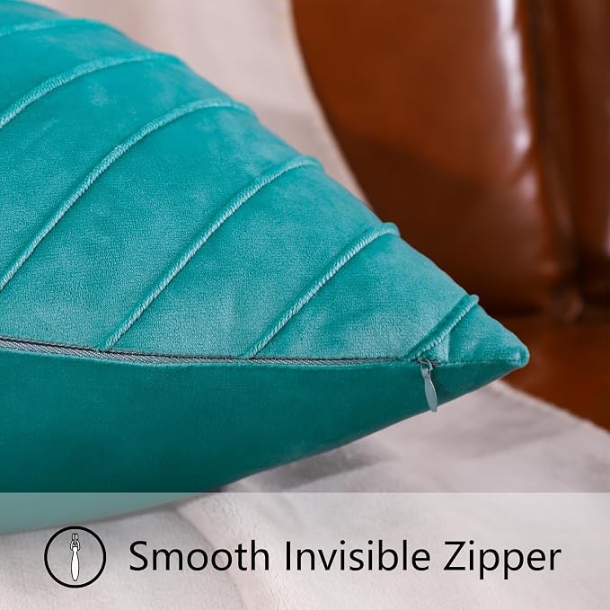 Velvet Throw Pillow Covers 18x18 Pack of 2 Gold Decor Aqua Green | Soft Solid Pillow Covers,Modern Luxury Home Decor,for Couch Chair Sofa Bedroom Livingroom,Hidden Zipper,Ideal Gift,Easy Care
