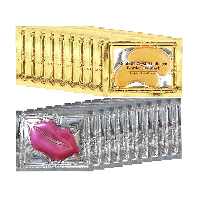 Adofect 40 PCS Under Eye Patches and Pink Lip Mask 24K Gold Eye Mask for Puffy Eyes Collagen Lip Masks and Crystal Eye Mask Reducing Fine Lines for Women and Men