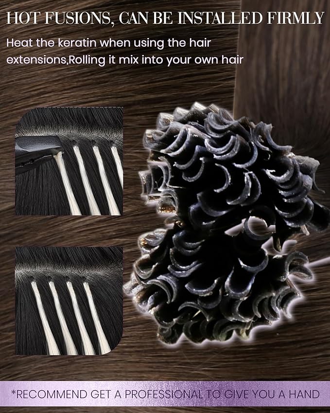 LaaVoo U Tip Hair Extensions Human Hair Brown Ktip Human Hair Extensions Medium Brown K Tip Hair Extensions Real Human Hair Hot Fusion Straight 100g 100s 16 Inch