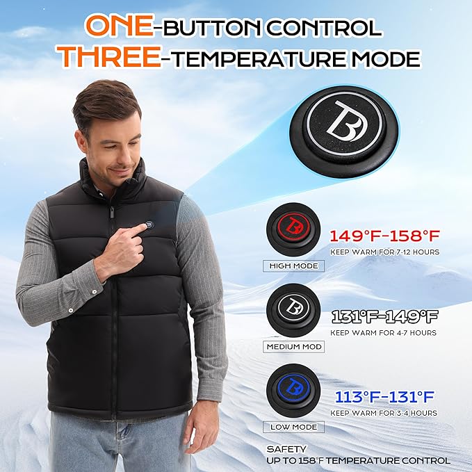 Heated Vest Men with Battery Pack Included, Electric Heating Vests Warm Winter for Hiking, 15-Zones/7.4V/16000mAh