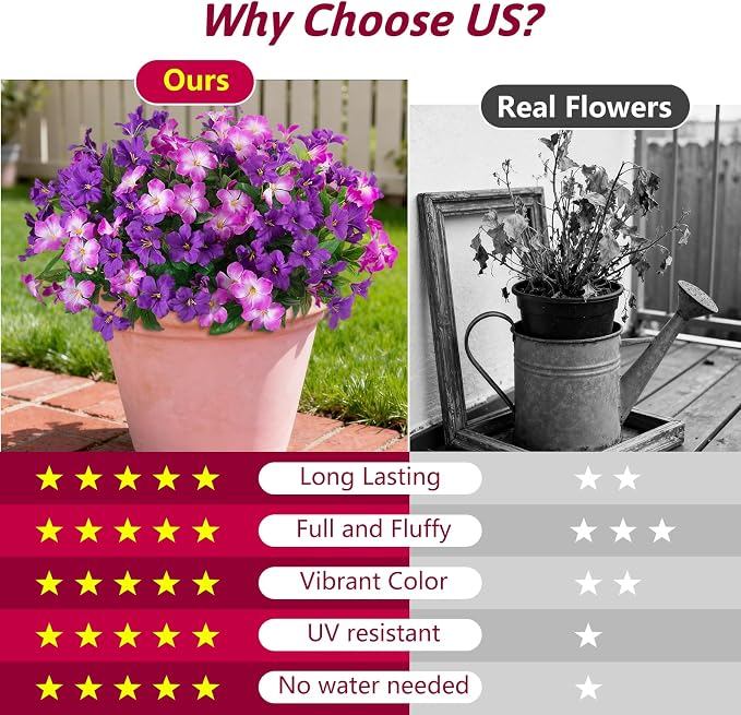 Fake Artificial Flowers for Outdoors 6 PCS Azalea Bouquet Silk Flowers for Outside UV Resistant Faux Flowers Plants for Outdoor Planters Realistic Spring Home Front Door Patio Garden Porch Decor