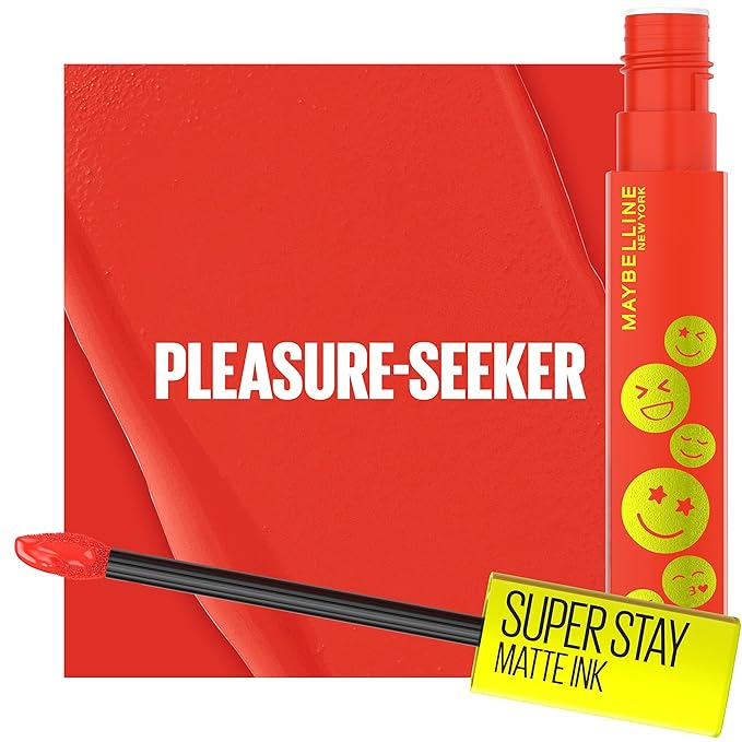 MAYBELLINE Super Stay Matte Ink Liquid Lip Color, Moodmakers Lipstick Collection, Long Lasting, Transfer Proof Lip Makeup, Pleasure Seeker, Red, 1 Count (Pack of 2)