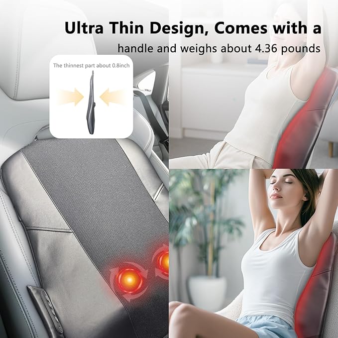 DEITY Back Massager for Pain Relief Deep Tissue, Ultrathin Rolling Up and Down Full Back Massage with Heat, 4D Shiatsu Kneading, Shoulder Massager, Gift for Families Friends Christmas