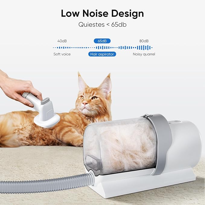 NEWBULIG Pet Grooming Vacuum Kit for Cats and Dogs, 2.5L Dust Cup | 3 Suction Modes and 5 Groomer Tools, Low Noise for Cats, Dogs Other Animals Hair Trimmer, White