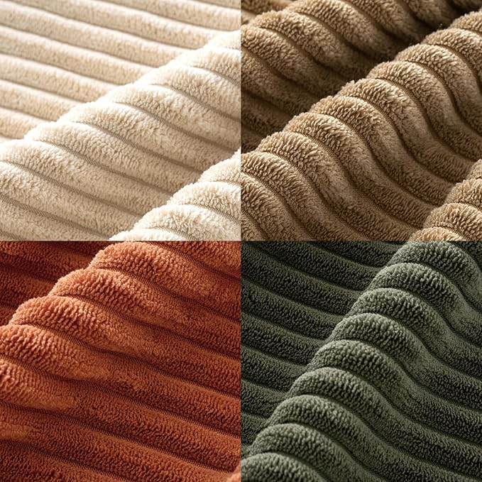 MIULEE Fall Corduroy Decorative Throw Pillow Covers Rust-Olive Green 16x16 | Set of 4, Vintage Fall Decor, Rustic Brown Green Collection, Boho Farmhouse Cushion Covers for Couch Bed Sofa Living Room