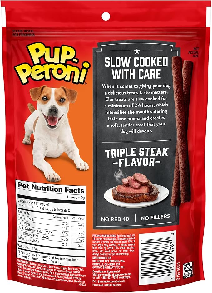 Pup-Peroni Triple Steak Flavor Dog Treats, 5.6 Oz. Bag, (Pack of 8)