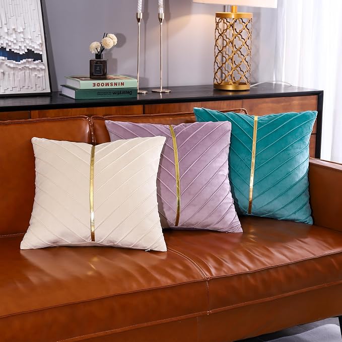 Velvet Throw Pillow Covers 18x18 inch Pack of 2 Gold Decor Purple | Soft Solid Pillow Covers,Modern Luxury Home Decor,for Couch Chair Sofa Bedroom Livingroom,Hidden Zipper,Ideal Gift,Easy Care