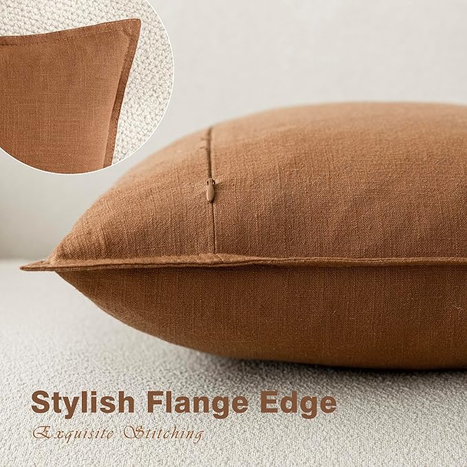 Foindtower Pack of 2, Decorative Linen Solid Throw Pillow Covers Neutral Farmhouse Pillowcase Soft Accent Lumbar Cushion Case for Couch Sofa Bedroom Living Room Home Decor Orange Brown 12 x 20 Inch
