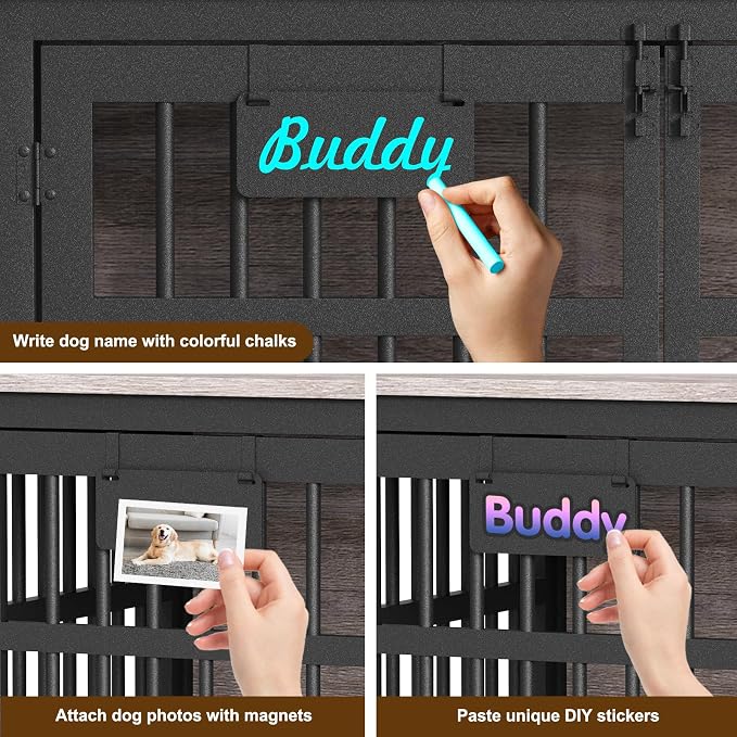 EasyCom 46"/42"/33" XXL Heavy Duty Dog Crate Furniture with Casters | Dog Kennel Indoor with Name Tag, Escape-Proof and Chew-Proof Dog Cage for Large High Anxiety Dog, as End Table