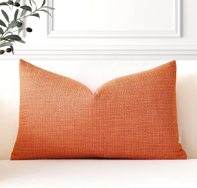 OTOSTAR Linen Throw Pillow Cover Set of 1 Decorative Lumbar Pillowcases Cushion Covers 12x20 Inch for Home Decor Sofa Bedroom Car 30 x 50CM Orange