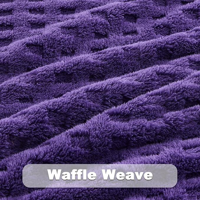 NEWCOSPLAY 3D Waffle Checkered Flannel Throw Blanket, Dark Purple, 50"x70" | Super Soft Cute Lightweight Decorative Premium Silky Fleece Blanket for Couch Sofa Bed, Gift for Women Men, All Season Use
