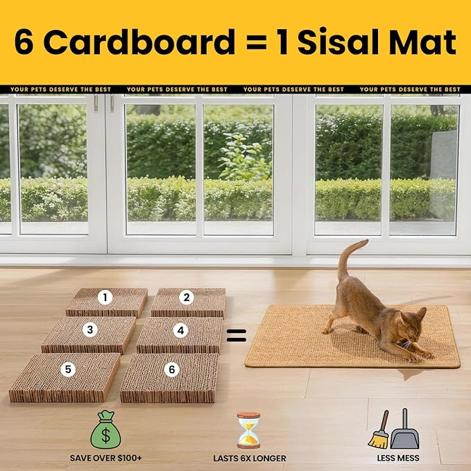 Conlun 2-Pack Cat Scratching Pads, 15.7x23.6in Sisal Wall & Couch Protector | High-density Sisal Mat, No Fraying, Mess-free, Anti-slip Backing, Adhesive Strips for Easy Mounting, Brown