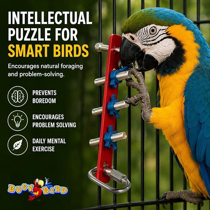 Bird Toys for Large Birds (Strip) - Foraging Toy with Non-Removable Wing Nuts | Durable Puzzle Enrichment Toy | Mind Game | Bird Cage Accessories for Cockatoos, Parrots, Macaws, Greys, Parakeets