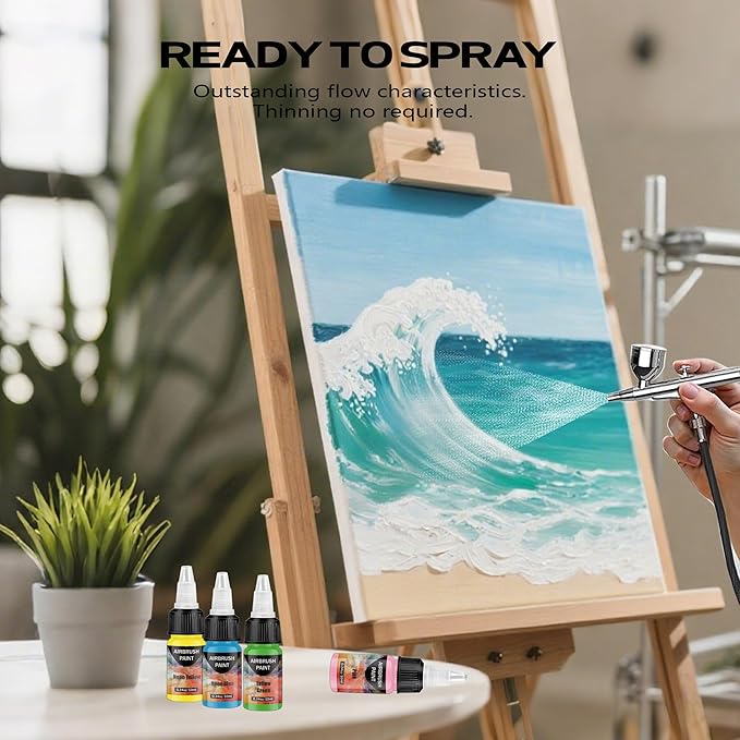 Airbrush Paint - 33 Colors Airbrush Paint Set with 3 Tinner, Plastic & Wood Acrylic Air brush Paint Kit Ready to Spray, Water-Based for Artists Beginners Hobbyist, 0.34 Fl Oz/10ml - 36 Bottles