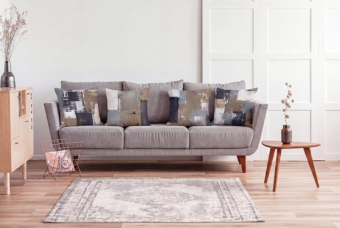 Brown Grey Abstract Throw Pillow Covers 20x20 Set of 4 | Brown, Grey & Taupe Modern‑Art Cushion Cases, neutral accent pillowcases for sofa, bedroom & chair