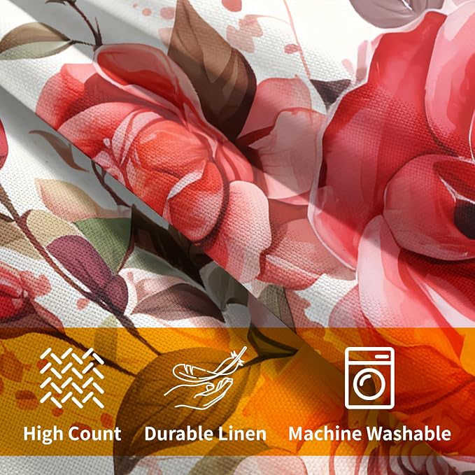 Kawani Rose Flower Throw Pillow Covers 20x20 Set of 2 Watercolor Red Pink Floral Blossom Decorative Pillow Cases with Hidden Zipper Cotton Linen Cushion Cover for Couch Sofa Home Decor