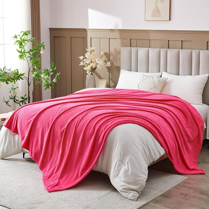 NEWCOSPLAY Fleece Leaves Pattern Queen Blanket, Dark Rose Red, 90"x90" | Super Soft Throw Blanket, Lightweight Cozy Bed Sofa Blanket, Premium Silky Flannel Fleece, Travel Blanket for All Season Use
