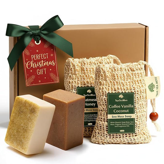 Holiday Gift Sea Moss Soap Bar – All-Natural Detox Soap with Coffee, Vanilla, Coconut & Oatmeal Honey – Gentle Handmade Foam for Sensitive Skin, Face & Body – Christmas Gift for Men & Women