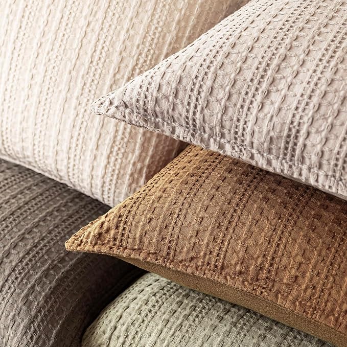 Foindtower Set of 2 Decorative Cotton Waffle Weave Throw Pillow Covers Euro Shams Cushion Covers Accent European Pillowcase for Bed Couch Sofa Bedroom Living Room Home Decor 26×26 Inch Orange Brown