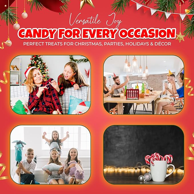 Christmas Candy Canes 12 Pack - Classic Red & White Peppermint Cane Sticks Individually Wrapped - Bulk Christmas Candy for Holiday Treats, Decorations, Stocking Stuffers & Gifts