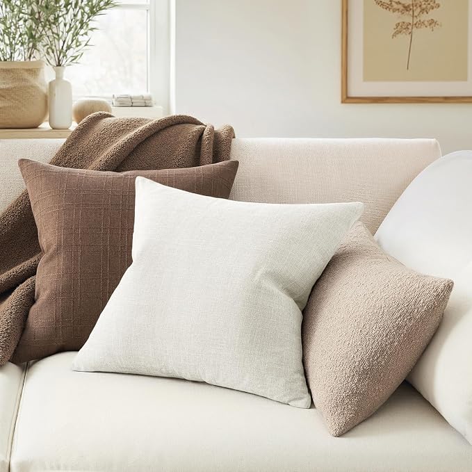 MIULEE Pack of 2 Decorative Linen Burlap Pillow Covers Farmhouse Boho Accent Pillowcases Modern Home Decor for Couch Sofa Bedroom Living Room 18x18 Inch Gray White