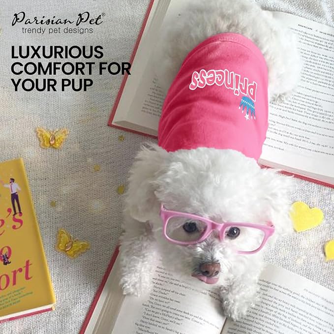 Parisian Pet Princess Dog Shirt – 100% Cotton Shirts for Small Dogs – Pink Sleeveless Puppy Clothes – Lightweight and Breathable Dog Apparel – Girl Dogs Clothes - Stretchy Pet T Shirts
