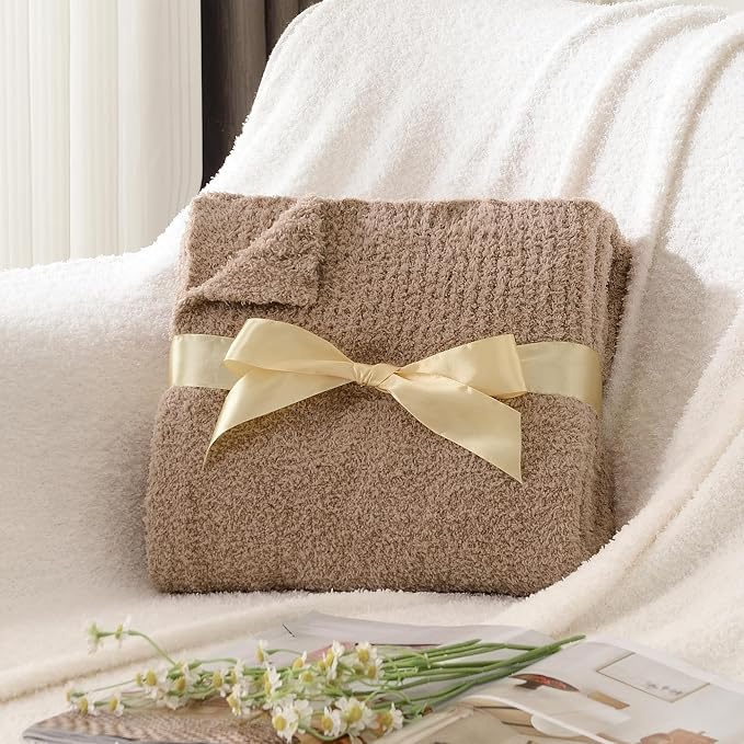 Dusty Rose Throw Blanket for Bed, Super Soft Knit Blankets, Cozy Fleece Fuzzy Fluffy Plush Chenille Throws Blanket for Couch, Sofa, Blush Pink, 60 x 80 inches