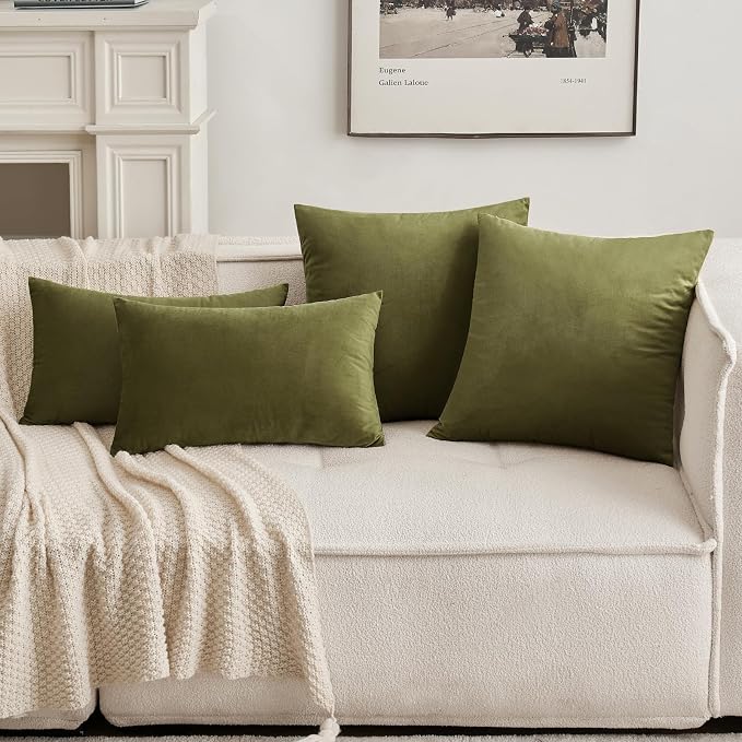 MIULEE Velvet Throw Pillow Covers 20x20 Inch Pack of 2 Light Olive Green | Soft Solid Decorative Pillow Covers, Modern Luxury Home Decor, for Couch Chair Sofa Bedroom Livingroom