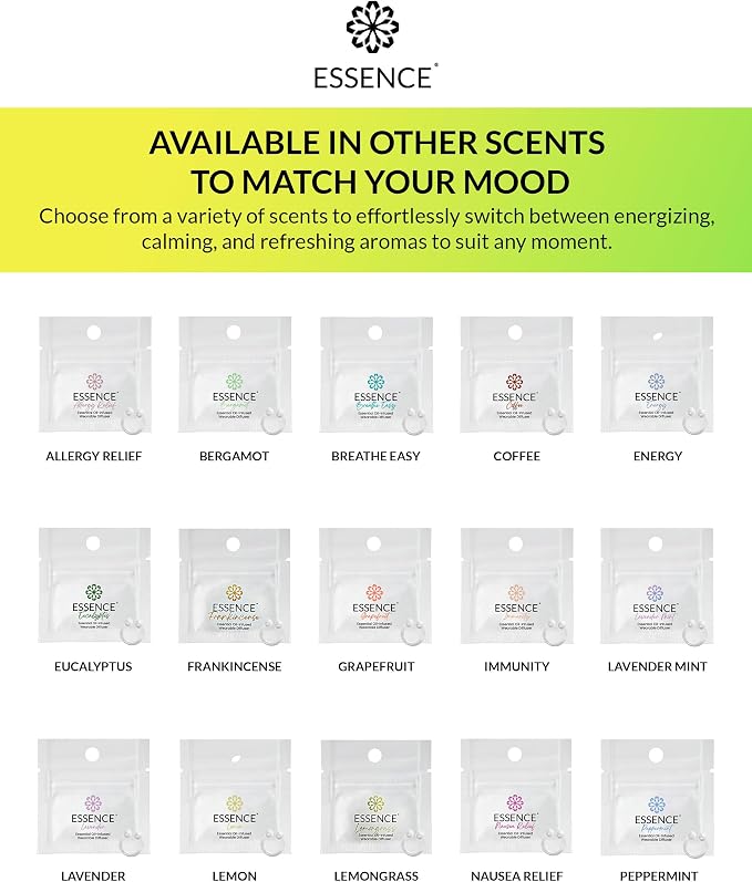 Essence Wearable Aromatherapy Nasal Diffuser – Lemon-Lime Essential Oil Nose Ring Silicone Inhaler for Stress & Mood Support - Made in USA & Travel-Friendly (3 Pack)