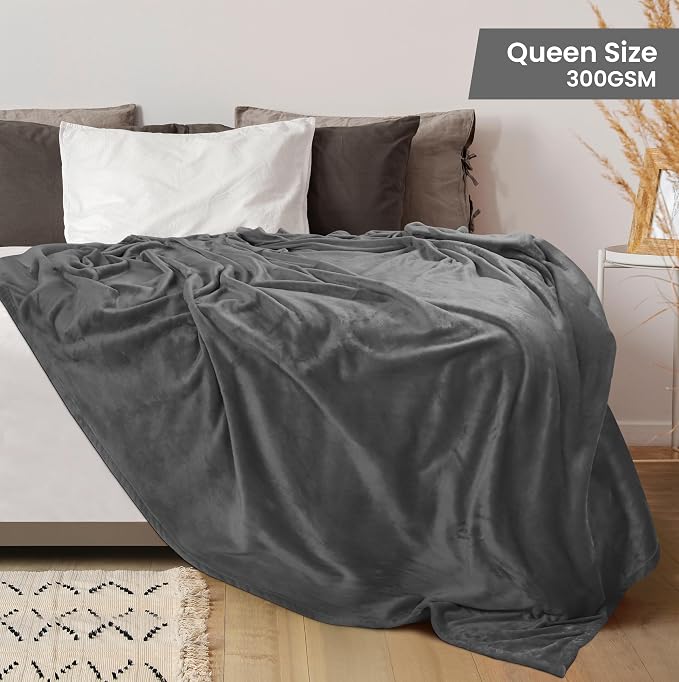 Utopia Bedding Ultra Soft Fleece Bed Blanket Queen Size Grey (90x90 Inches) | Microfiber Plush Warm Lightweight Breathable Cozy Blanket Anti-Static, All Season Use, Gift for Women and Men