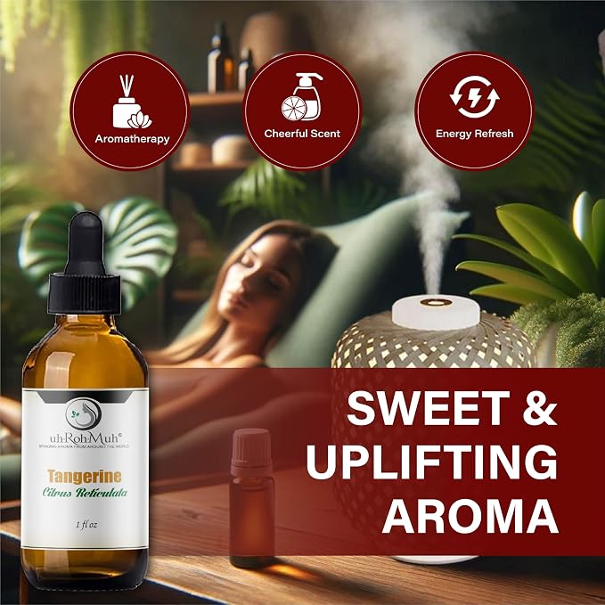 Tangerine Essential Oil, Citrus Reticulata, Cold Pressed Citrus Peel Oil, Sweet Citrus Aroma for Aromatherapy, Diffuser, Massage, Skin Care, Natural Fragrance Oil for Blends – 1 Fl oz