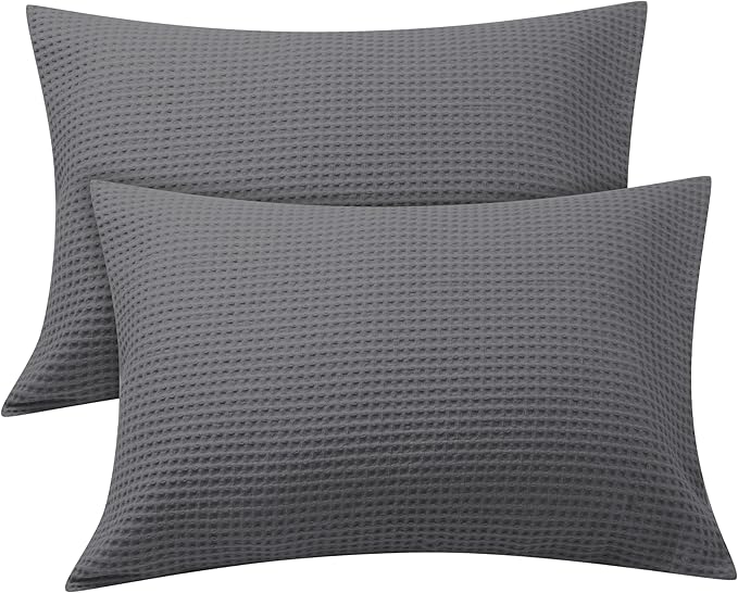 Zaizaihome 100% Egyptian Cotton Waffle Weave Pillowcases Queen Size 2 Pack | Ultra Soft Pillow Shams with Envelope Closure, Breathable Skin-Friendly Decorative Bed Pillow Case, Dark Grey, 20"x30"