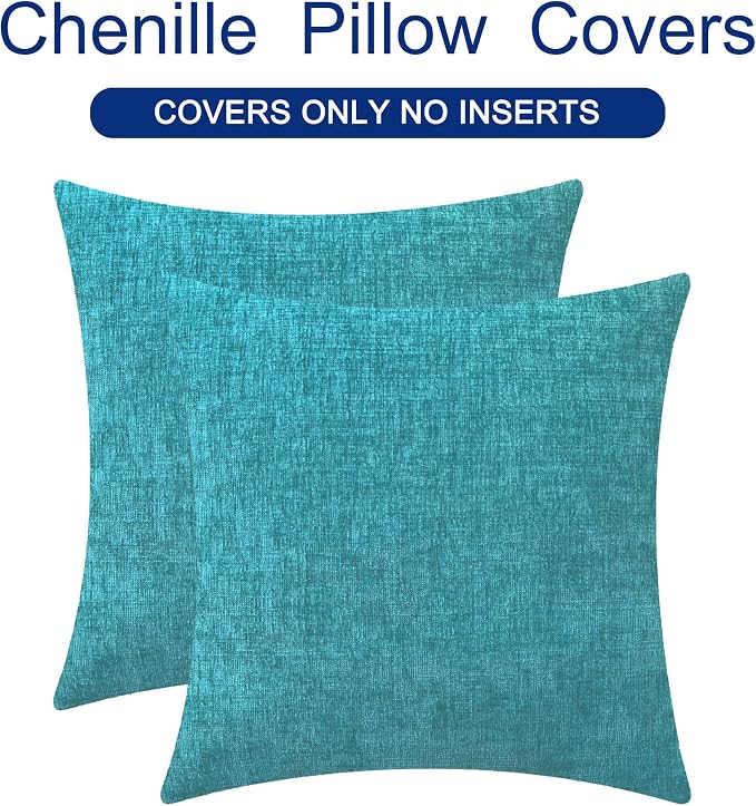 CaliTime Decorative Couch Throw Pillow Covers 20 X 20 Inches Lake Blue | Pack of 2, Cozy Chenille Cushion Cases for Sofa Bed Living Room Farmhouse Home