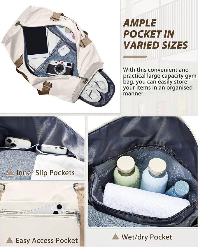 Travel Duffle Bag,Weekender Overnight Bags for Women with Shoes Compartment,Tote Gym Bag Personal Item Carry On Bag for Travel Business Trips Sport Hospital Dance Beige Brown