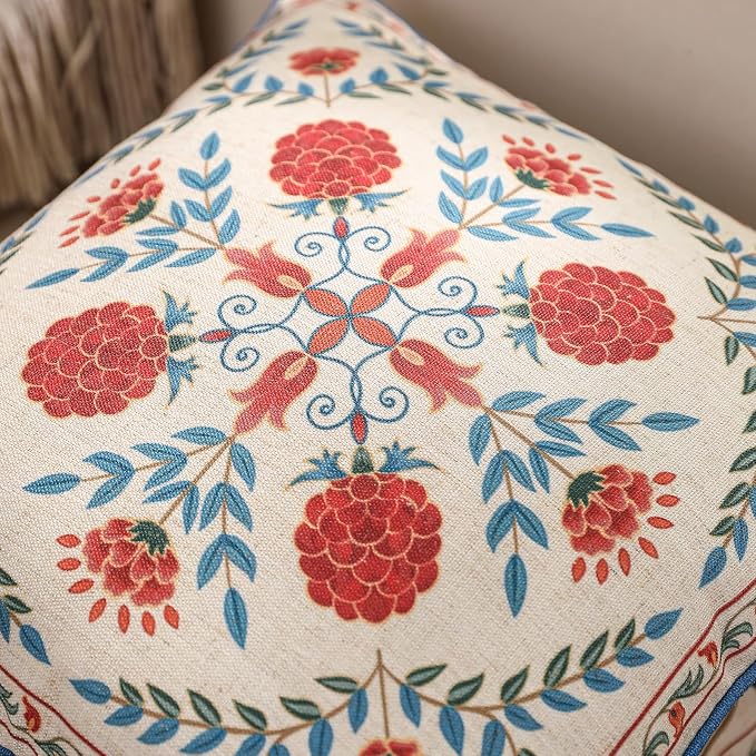 patdrea Designer French Vintage Linen Throw Pillow Cover,18"x18"-Puno A | Elegant Decorative Pillow Case with Zipper,Elegant Floral Pattern,Pillow Cover for Couch Living Room Bedroom Sofa