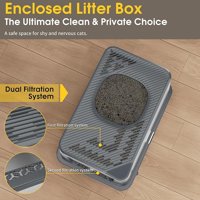 Enclosed Stainless Steel Litter Box with Lid for Most Adult Cats | 50% Thicker Metal, Leak-Proof High Sides, 3-in-1 Convertible, Non-Stick Surface, Odor Resistant, Easy Clean